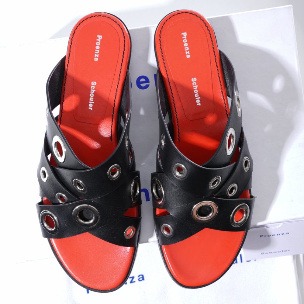 Proenza Schouler black eyelet flat mules size 38 - Picture 3 of 6